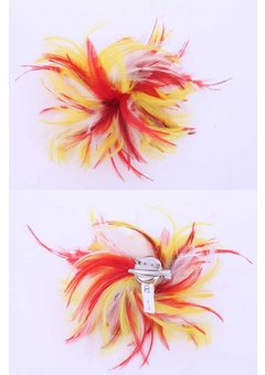 Haarclip met rood-geel-wit veren