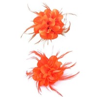 Bloem met veertjes in het oranje op een speld