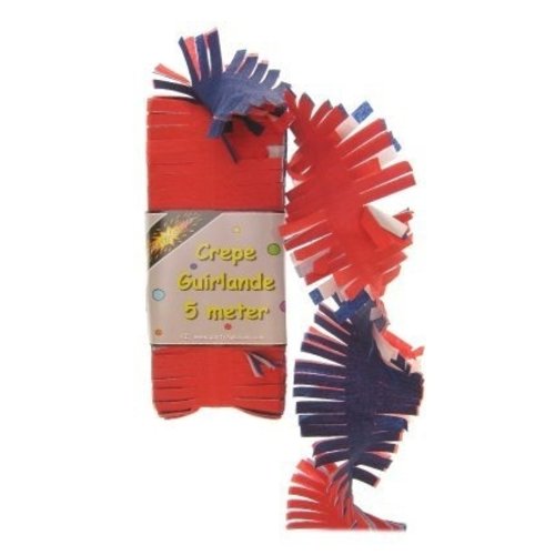 Mooie rood wit blauwe crêpe slinger 5mtr.