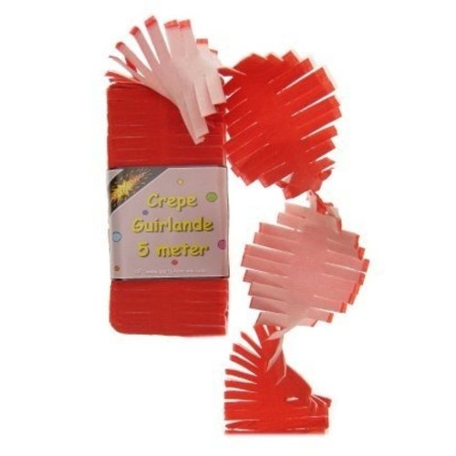 Mooie slinger crêpe rood wit 5mtr.