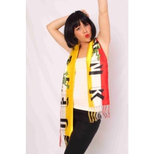 Mooie sjaal Oeteldonk in rood wit geel 145 x 21 cm.