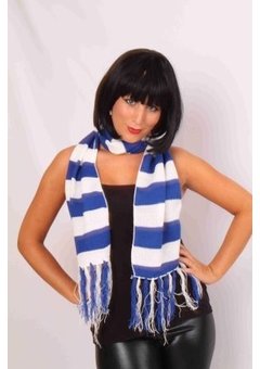 Sjaal blauw wit gebreid  160 x 18 cm.