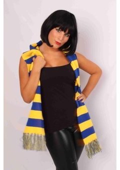 Sjaal blauw geel gebreid 160 x 18 cm.