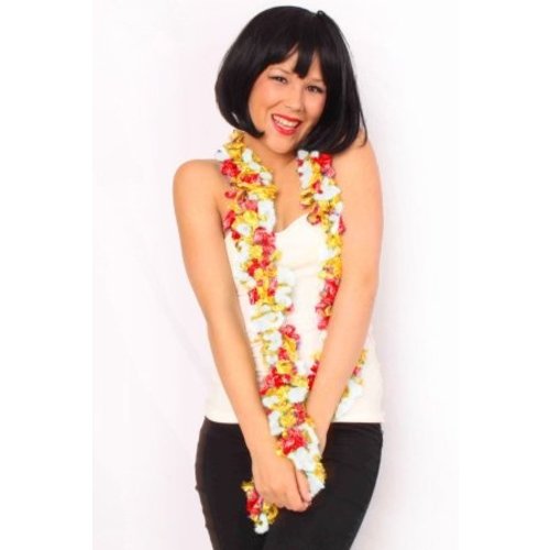 Mooie sjaal met franjes rood/wit/geel 190 x 6 cm.