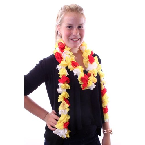 Mooie sjaal met rood wit gele schelpen 175X6cm