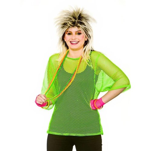 Mooi visnet t-shirt Kiki jaren-80 in neon groen