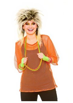 Visnet t-shirt Kiki jaren-80 neon oranje