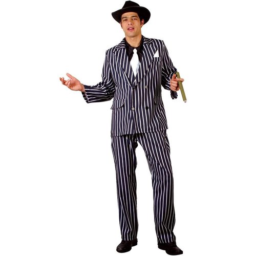 Maffia baas kostuum Luca met stropdas en hoed in zwart/wit