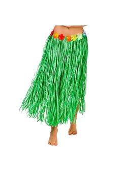 Hawaii rokje groen met bloemen 80cm