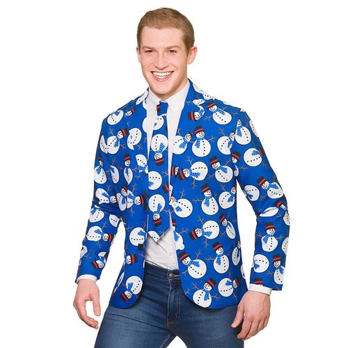 Mooie Kerst colbert  jas met sneeuwpop print