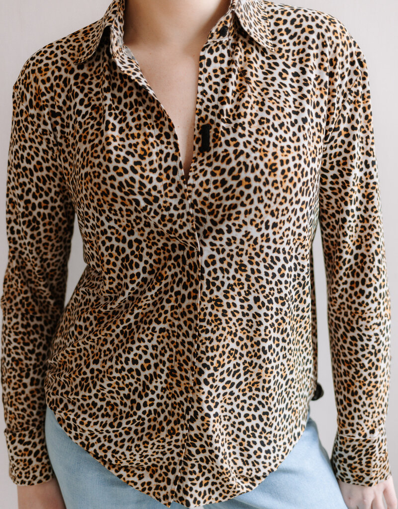 Norma Kamali nk shirt w/collar stand   print leopard