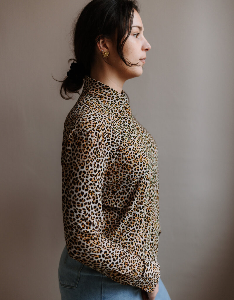 Norma Kamali nk shirt w/collar stand   print leopard