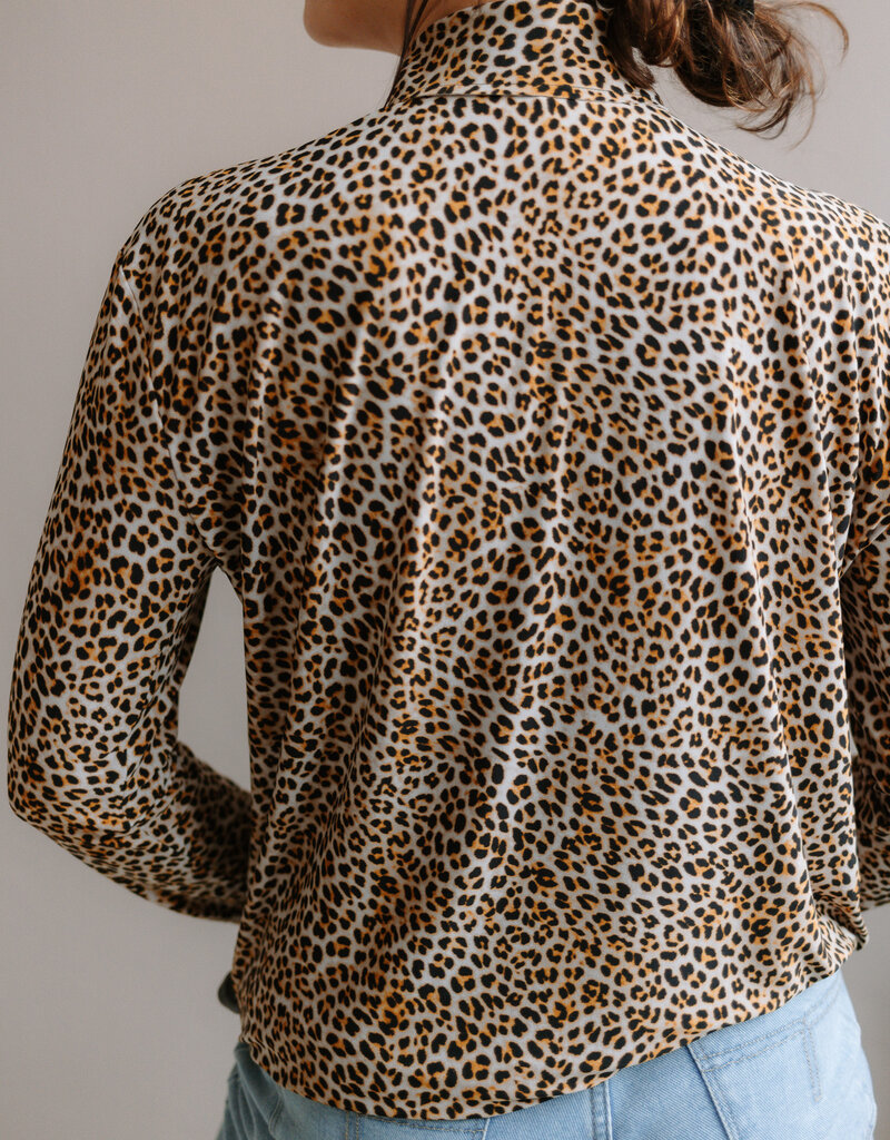 Norma Kamali nk shirt w/collar stand   print leopard