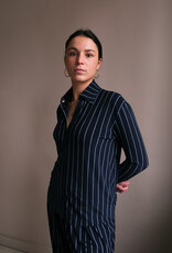 Norma Kamali nk shirt w/collar stand  pinstripe