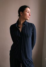 Norma Kamali nk shirt w/collar stand  pinstripe
