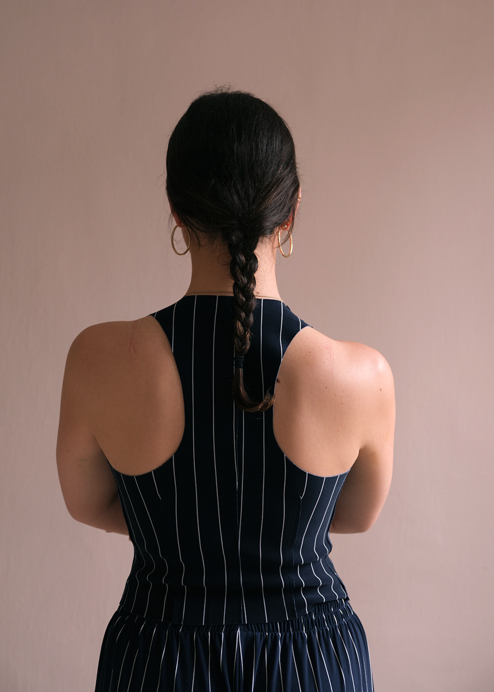 Norma Kamali Simple vest true navy pinstripe
