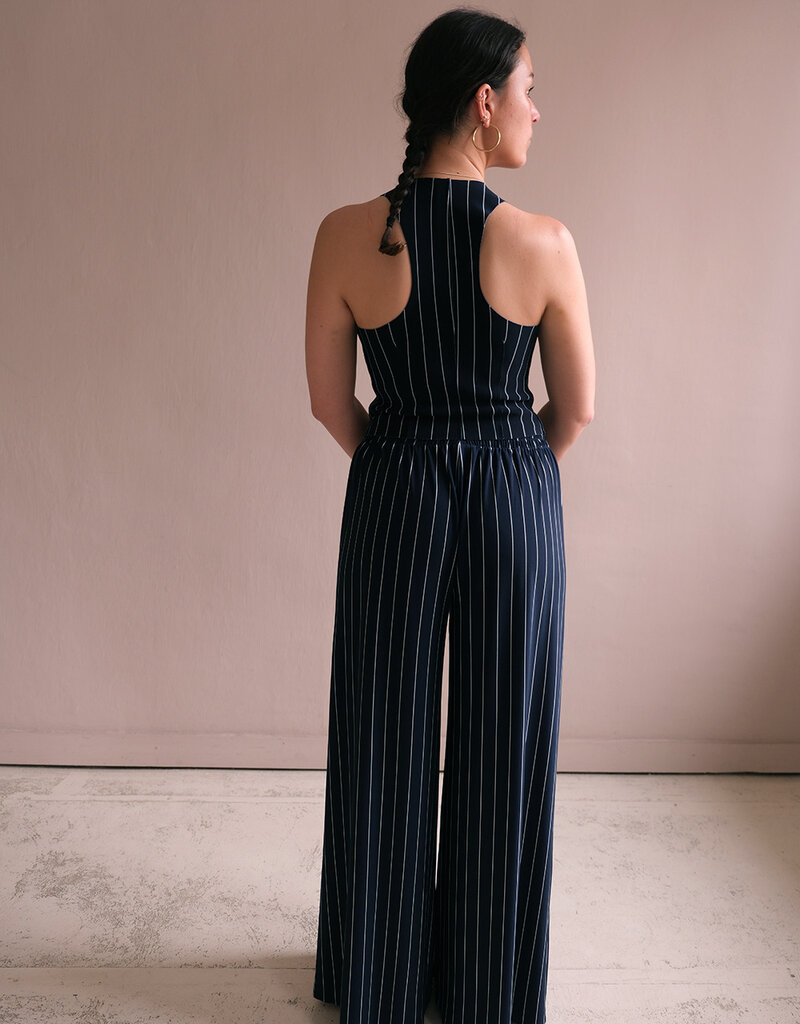 Norma Kamali Simple vest true navy pinstripe