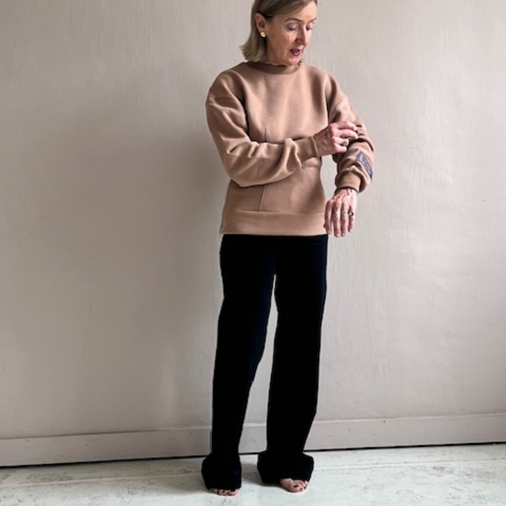 Tela Sweat felpa Vinca beige
