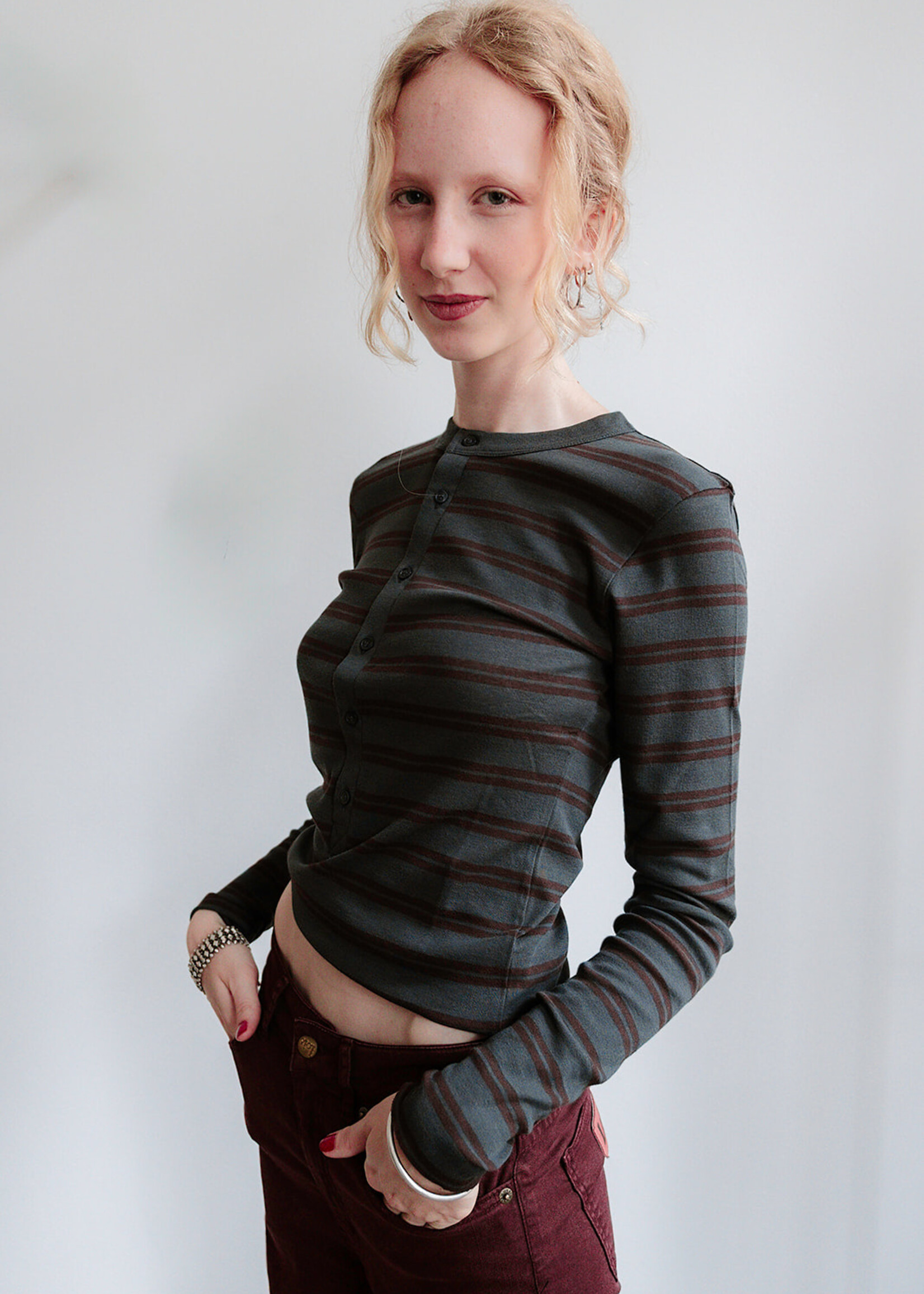 Soeur T-shirt Gaelle Stripe (Antracite/Bordeau)