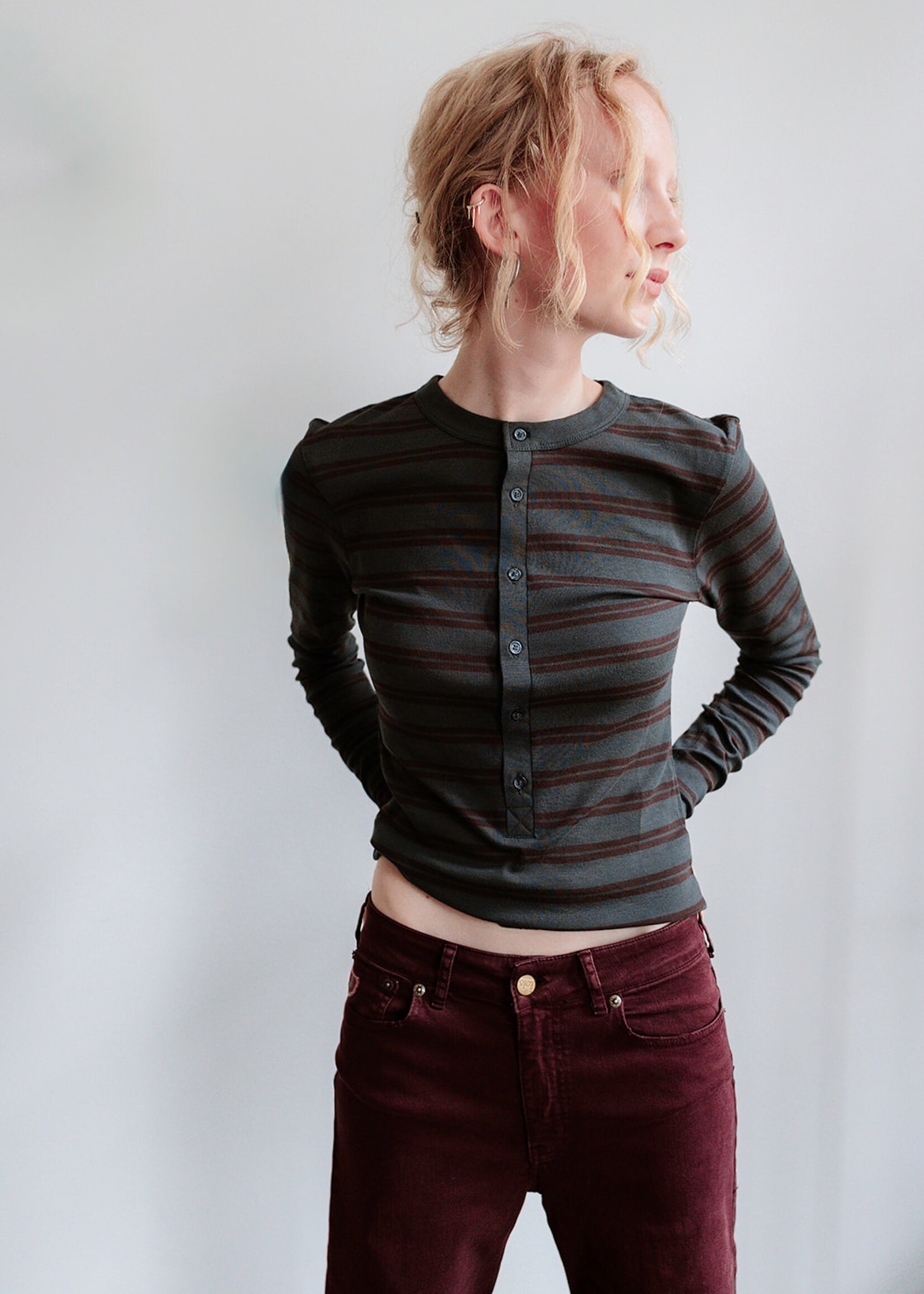 Soeur T-shirt Gaelle Stripe (Antracite/Bordeau)