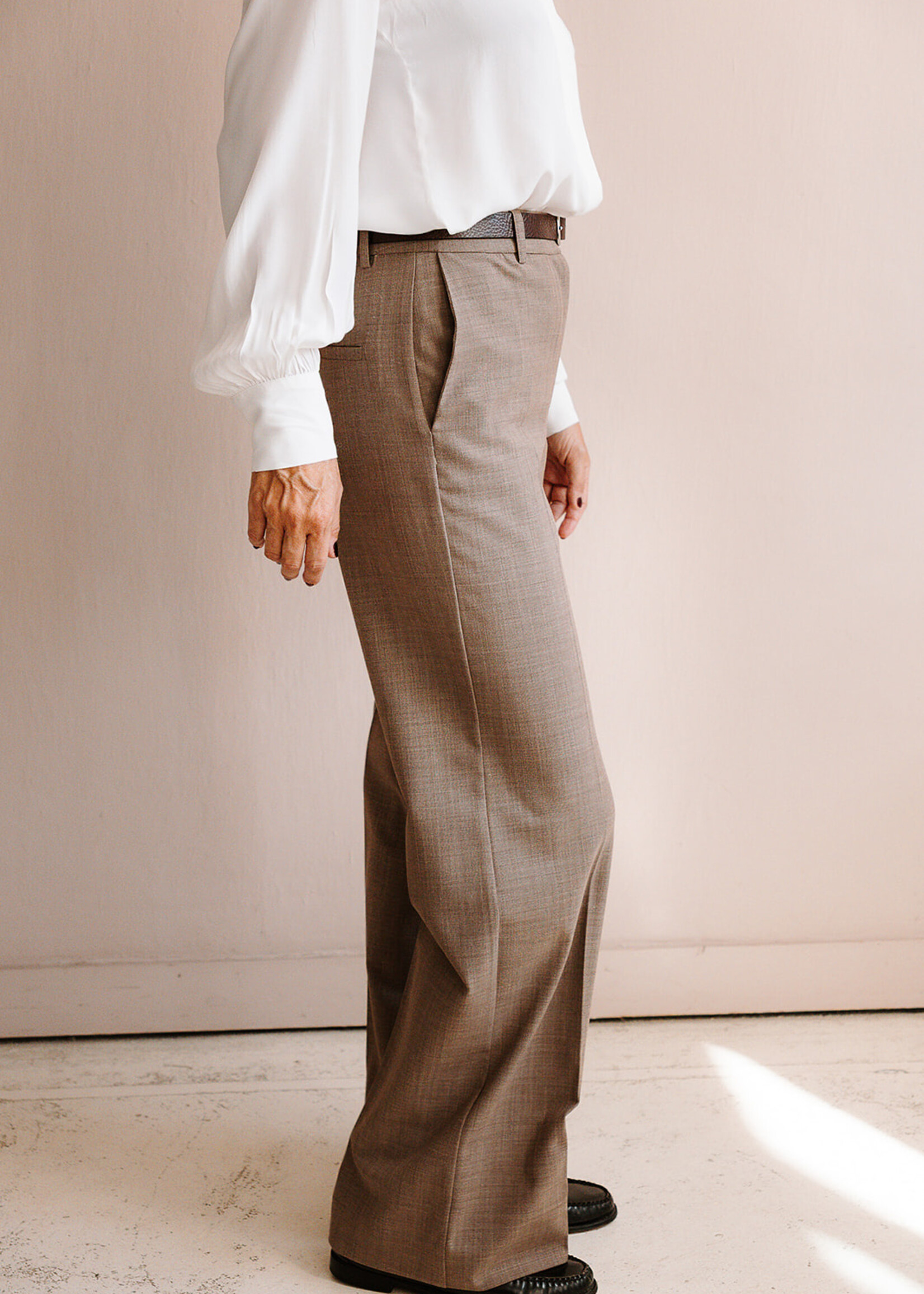 Ottod'Ame Long Wide Leg Trousers (Beige Taupe)