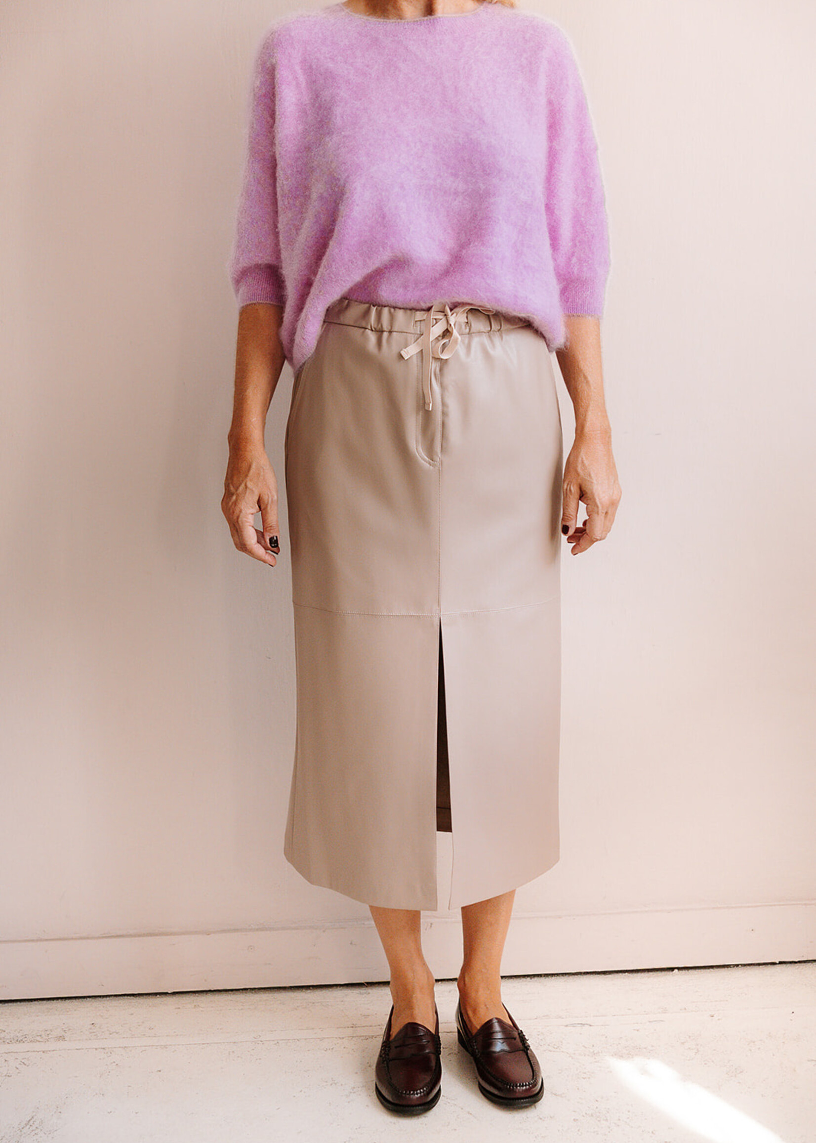 Ottod'Ame Faux Leather Skirt (Taupe)