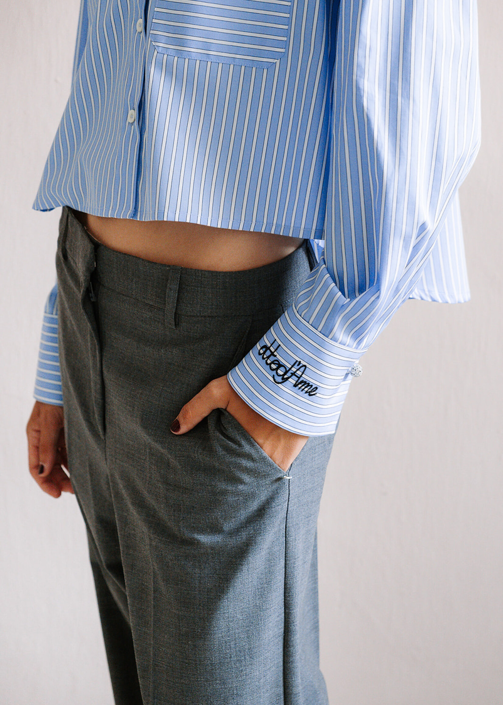 Ottod'Ame Cropped Cotton Shirt (Stripe Blue/White)