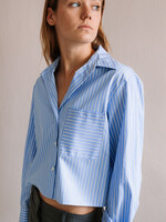 Ottod'Ame Cropped Cotton Shirt (Stripe Blue/White)