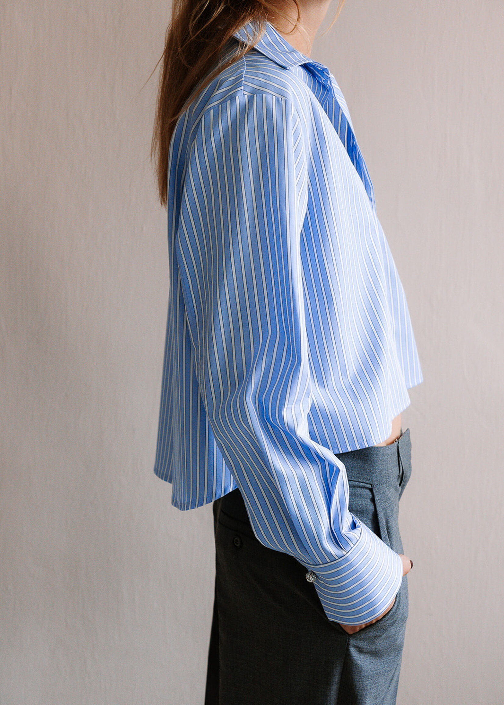 Ottod'Ame Cropped Cotton Shirt (Stripe Blue/White)