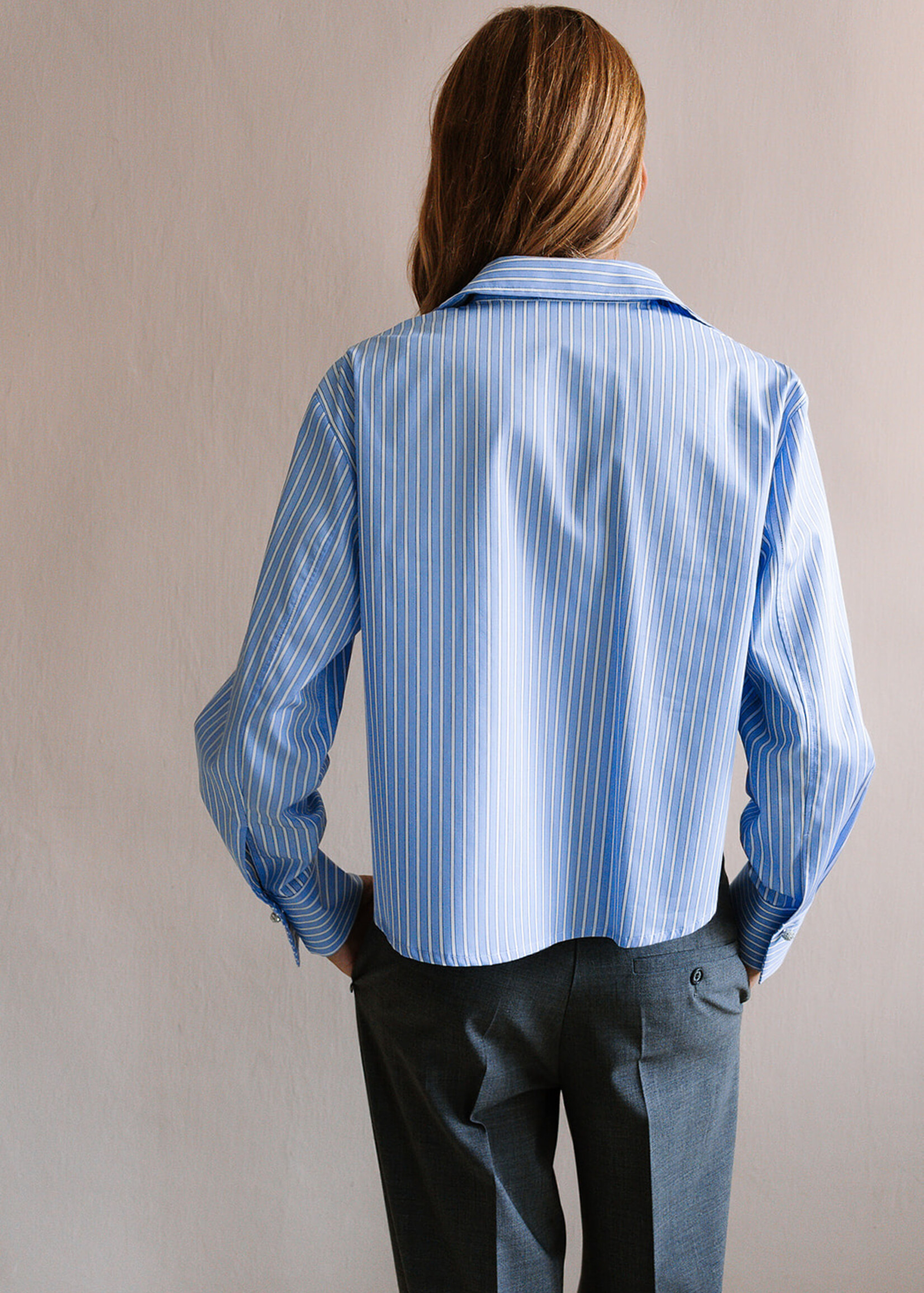 Ottod'Ame Cropped Cotton Shirt (Stripe Blue/White)
