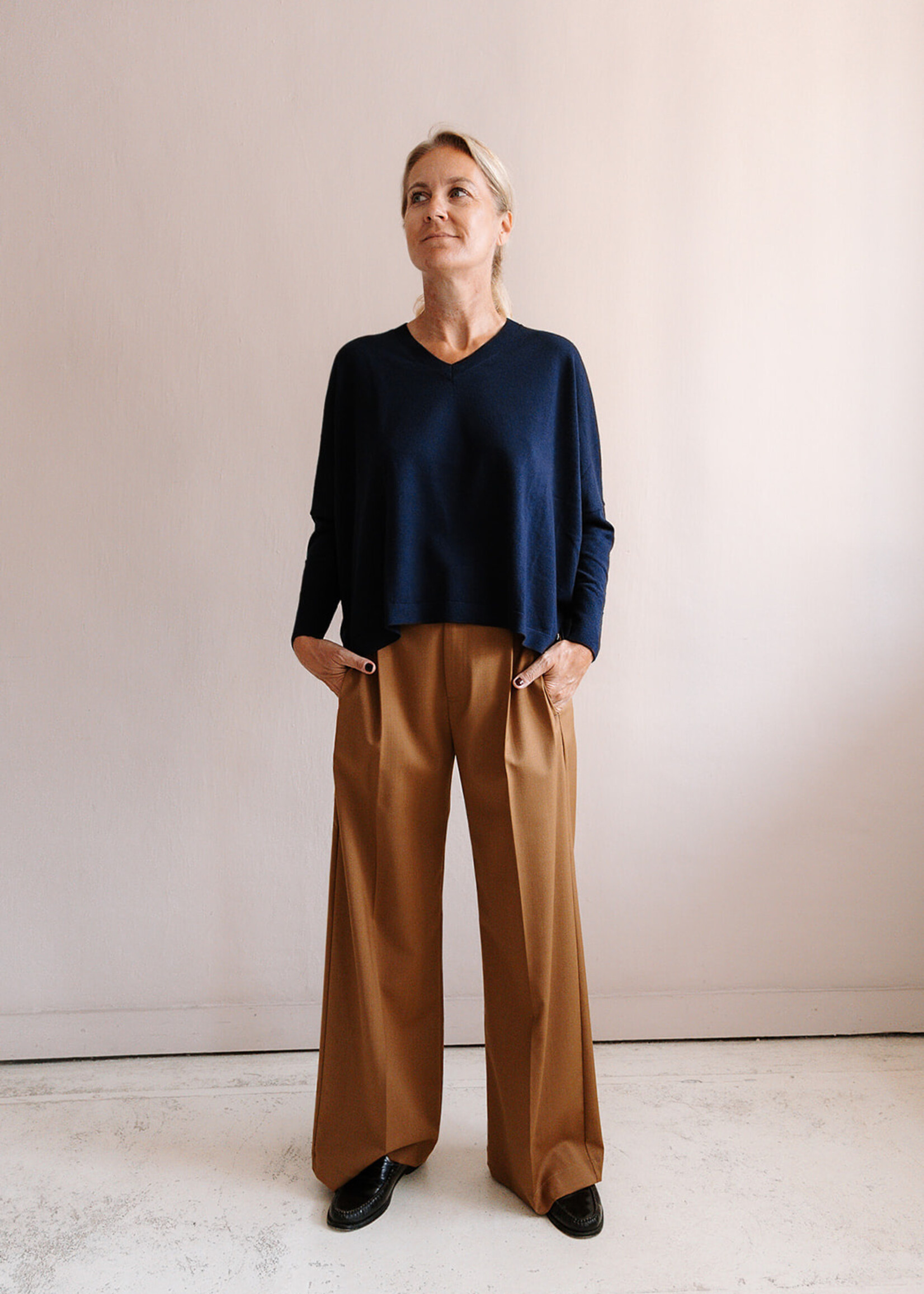 Tela Pleated Long Trousers (Camel Brown)