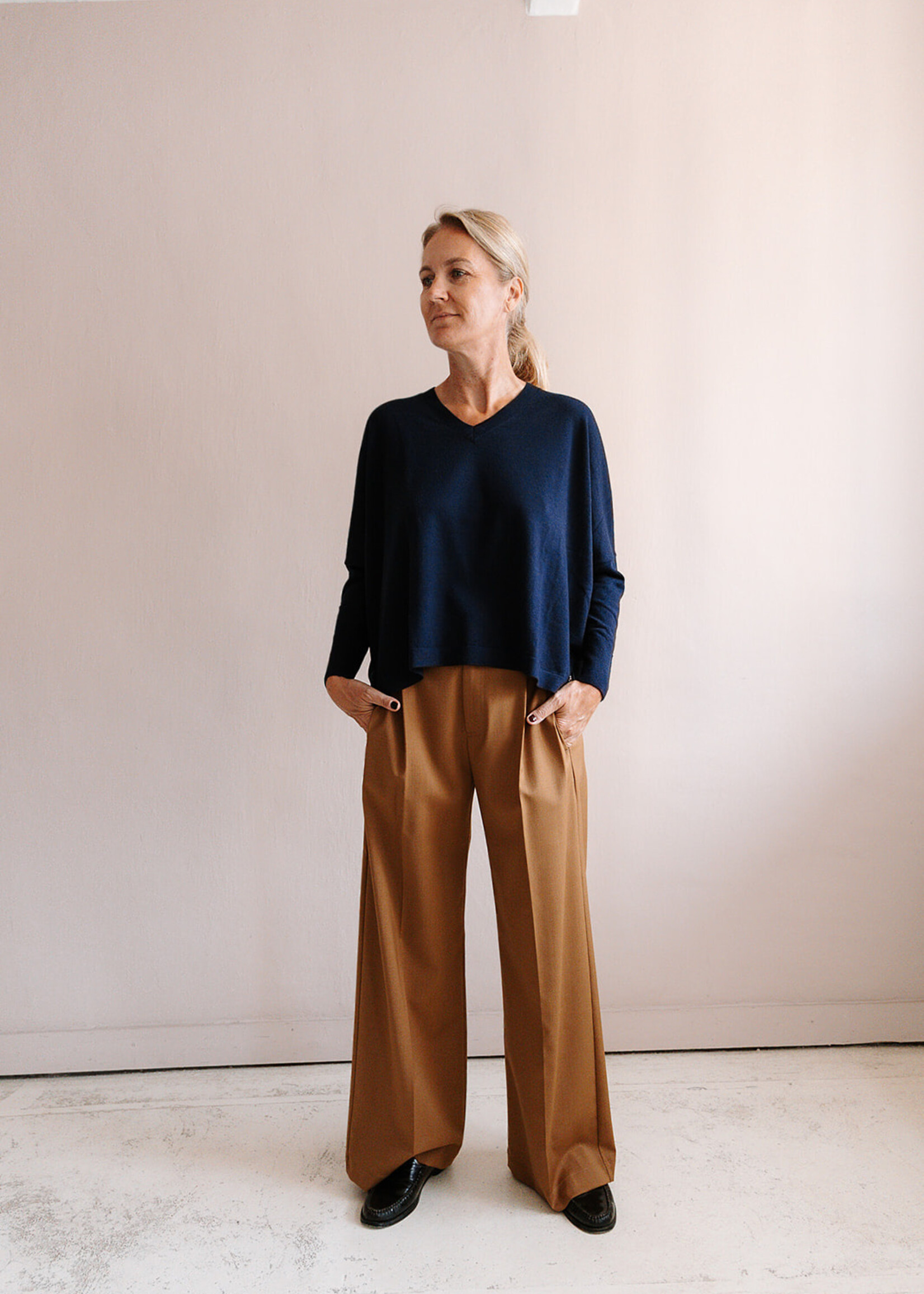 Tela Pleated Long Trousers (Camel Brown)