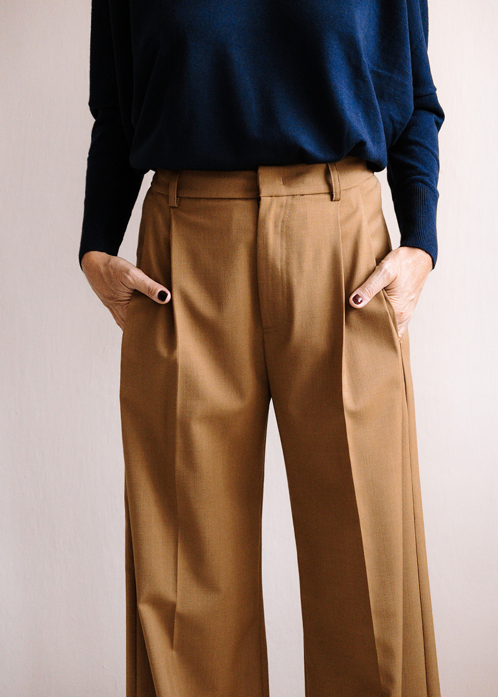 Tela Pleated Long Trousers (Camel Brown)