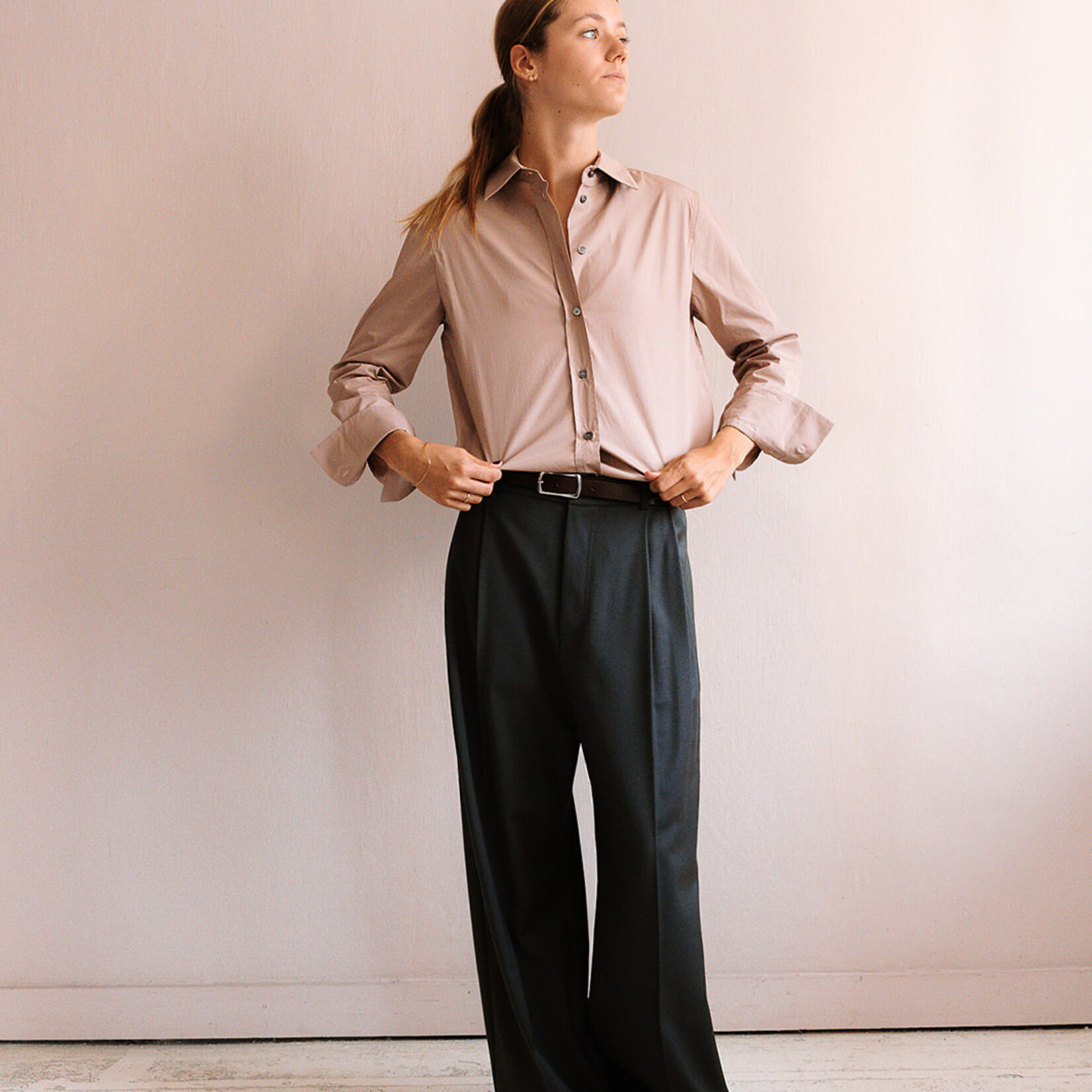 Tela Pleated Long Trousers (Grey)
