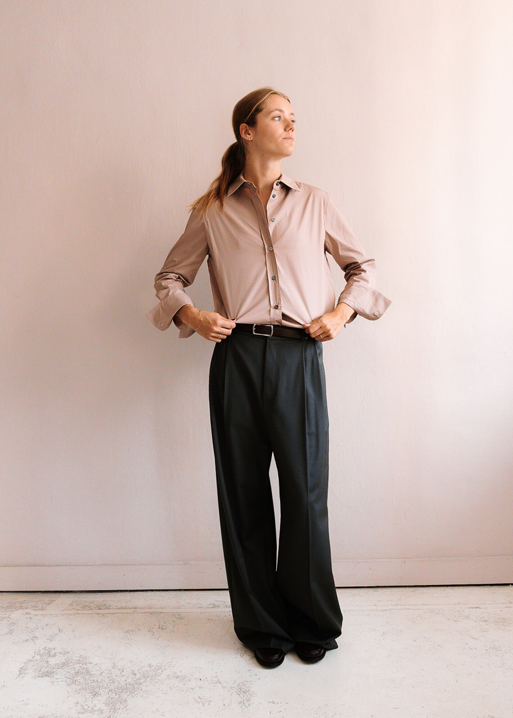 Tela Pleated Long Trousers (Grey)