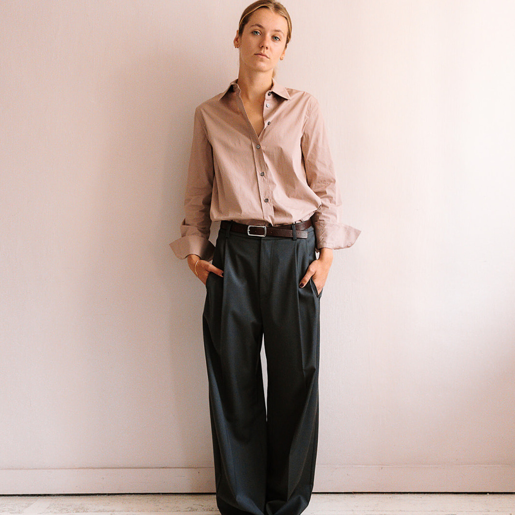 Tela Pleated Long Trousers (Grey)