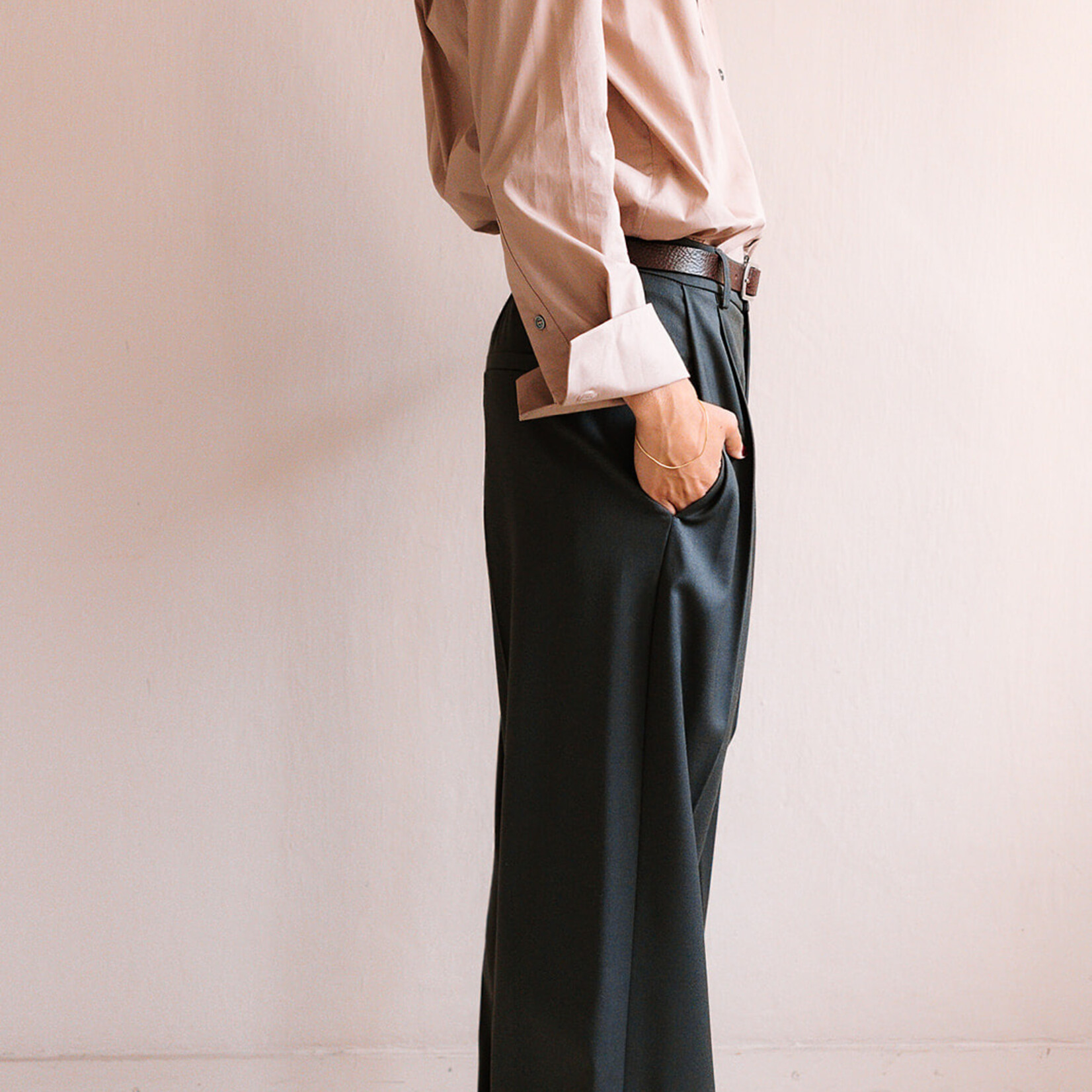 Tela Pleated Long Trousers (Grey)
