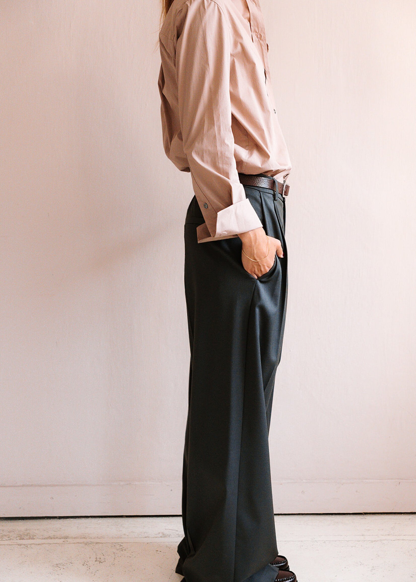 Tela Pleated Long Trousers (Grey)