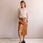 Tela Lacquered High-Waist Skirt (Camel Brown)
