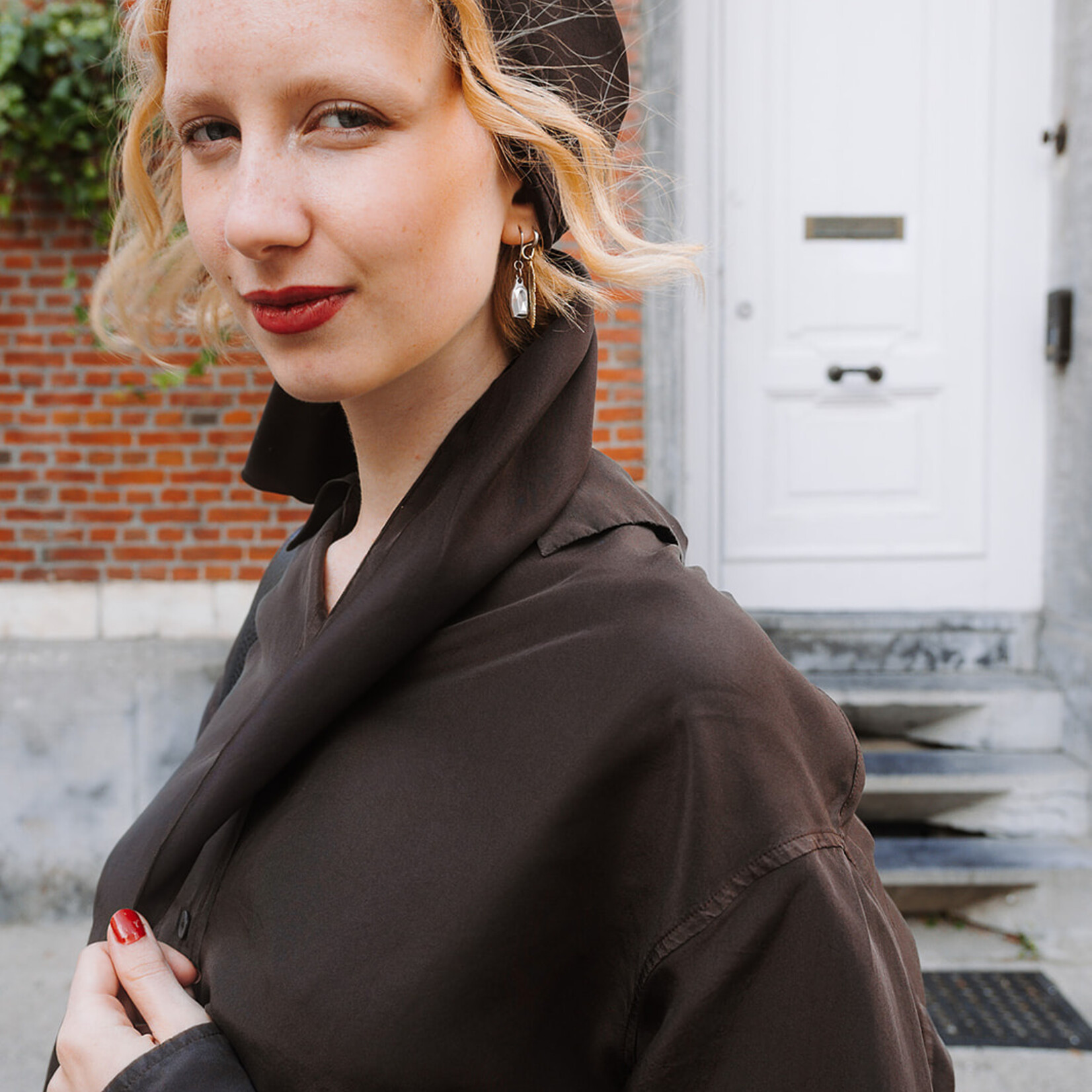 Barena Venezia Silk Triangular Bandana Scarf (Chocolate brown)