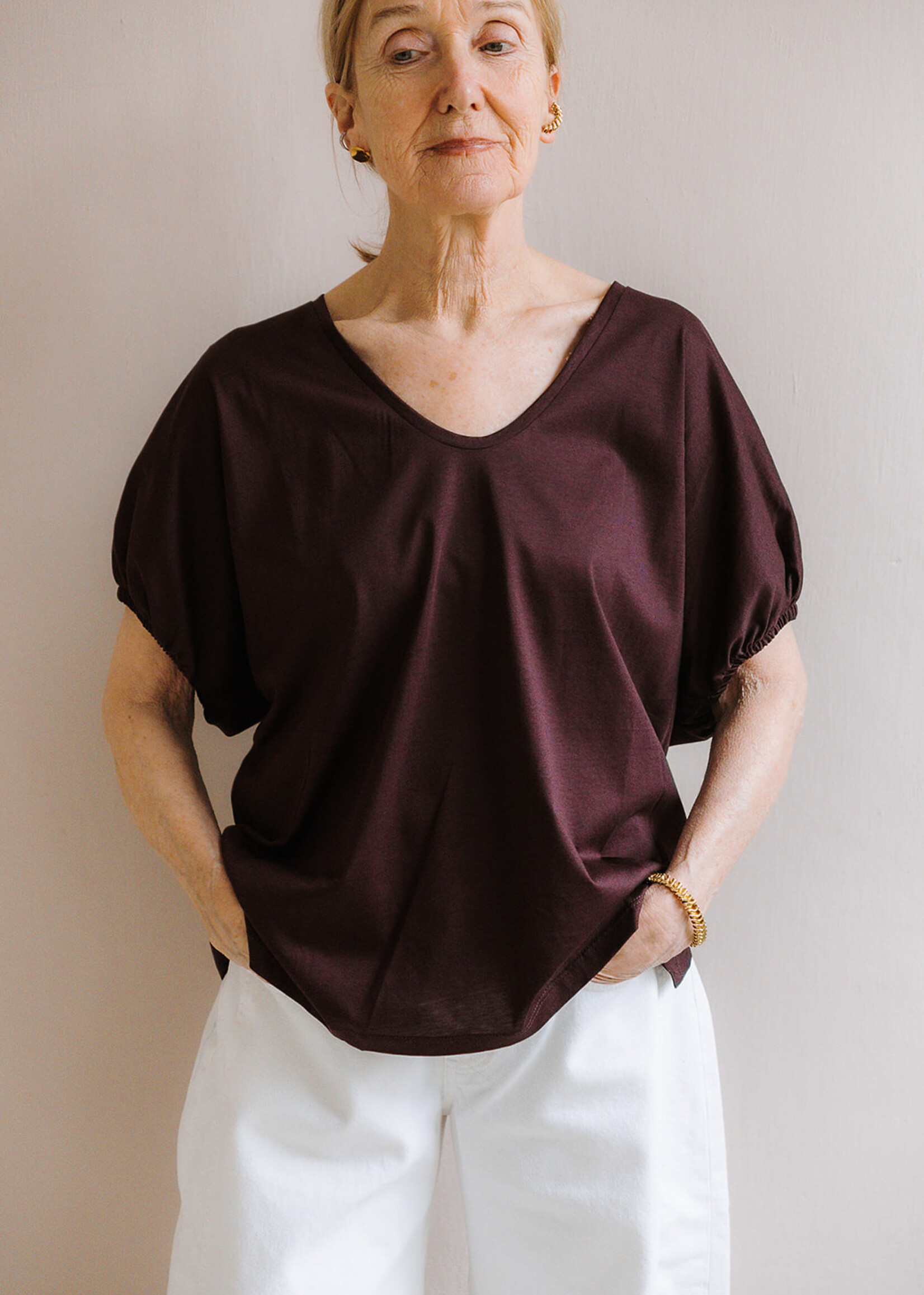 Ottod'Ame T-shirt V-neck aubergine