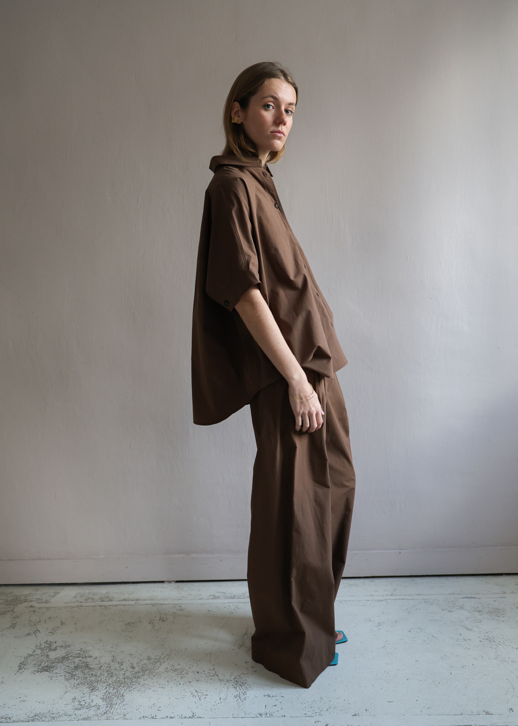 Ottod'Ame wide shirt coton  short sleeve chocolate