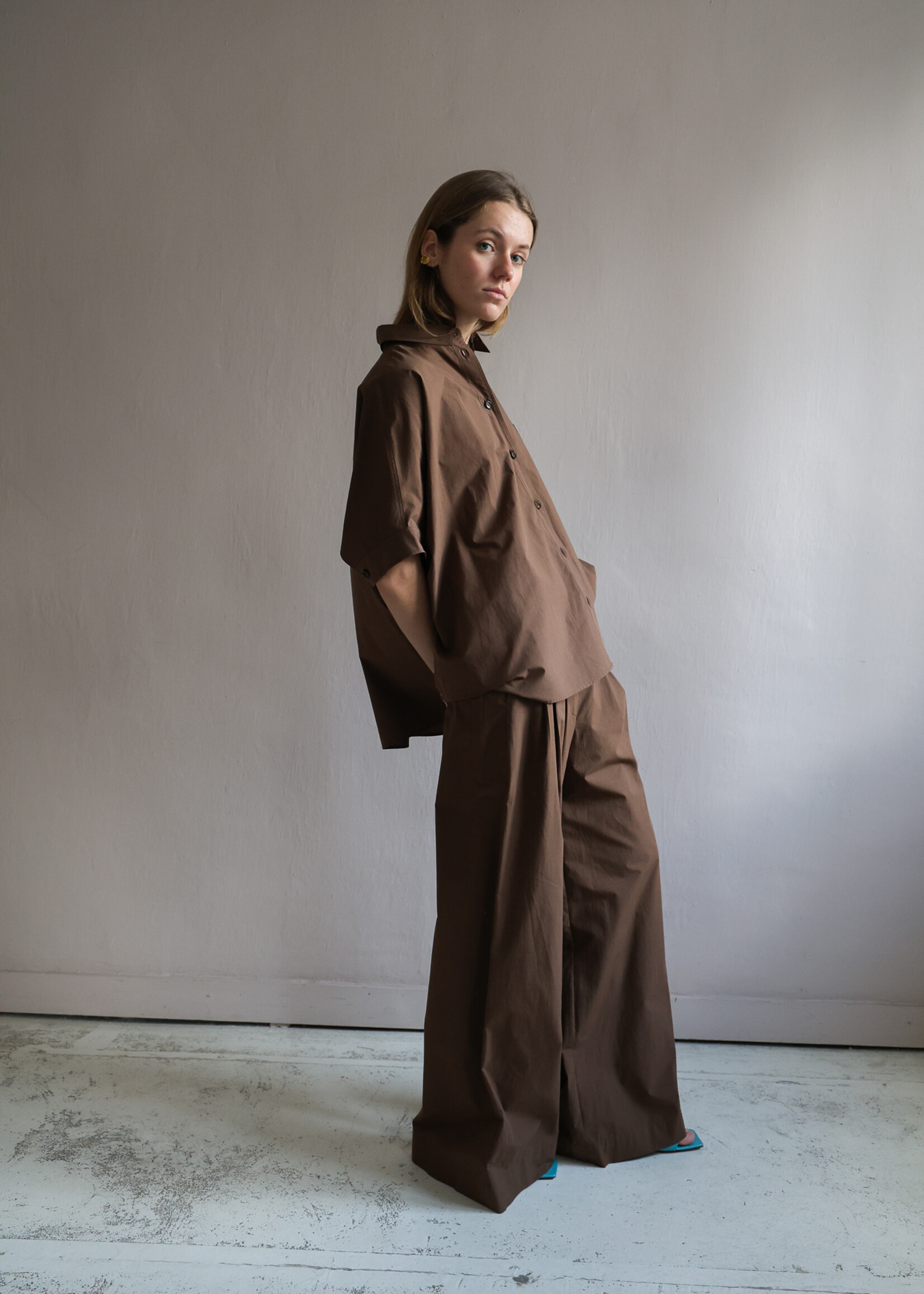 Ottod'Ame wide shirt coton  short sleeve chocolate