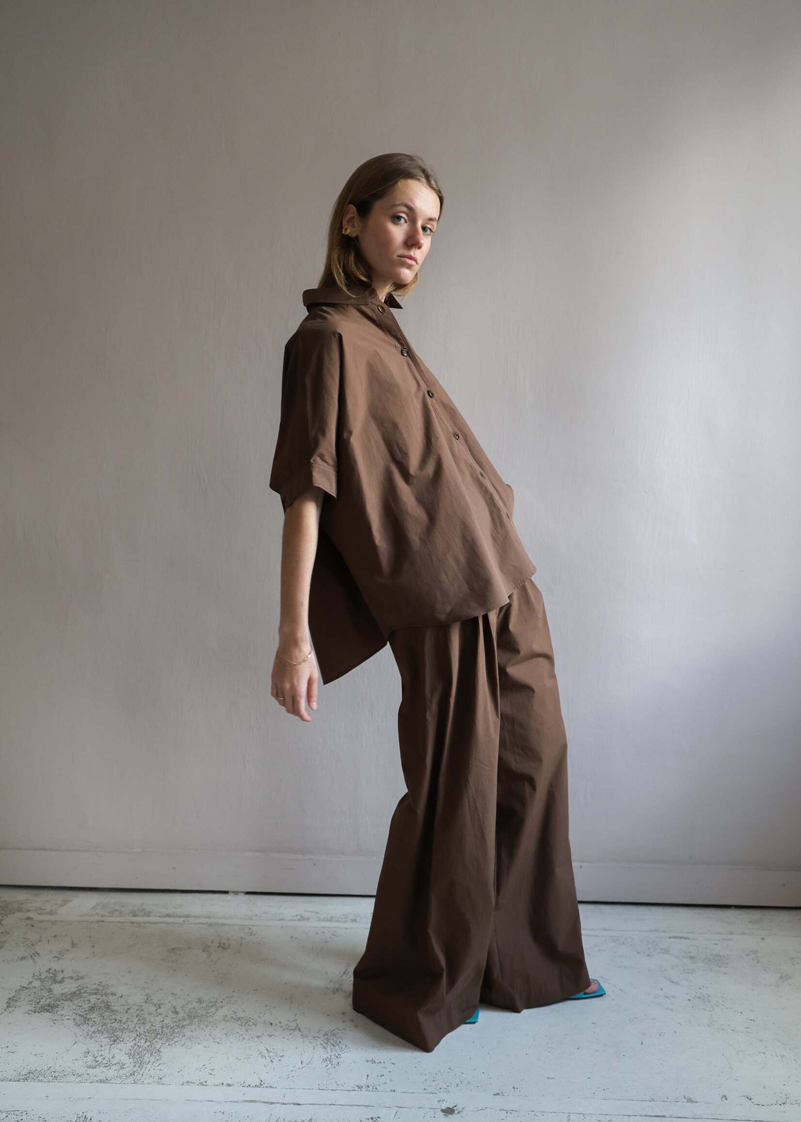 Ottod'Ame wide shirt coton  short sleeve chocolate