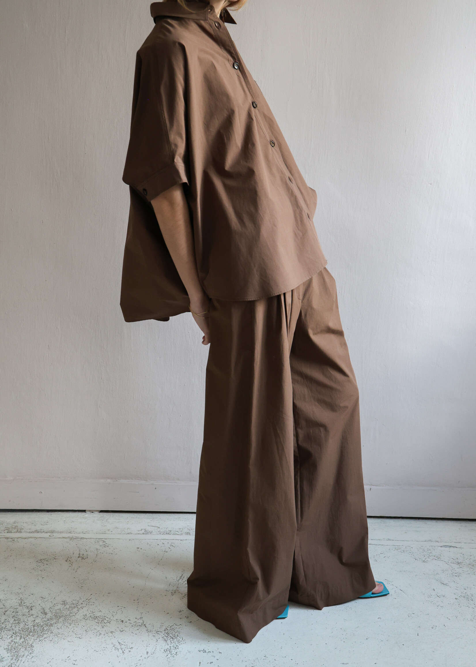 Ottod'Ame wide shirt coton  short sleeve chocolate