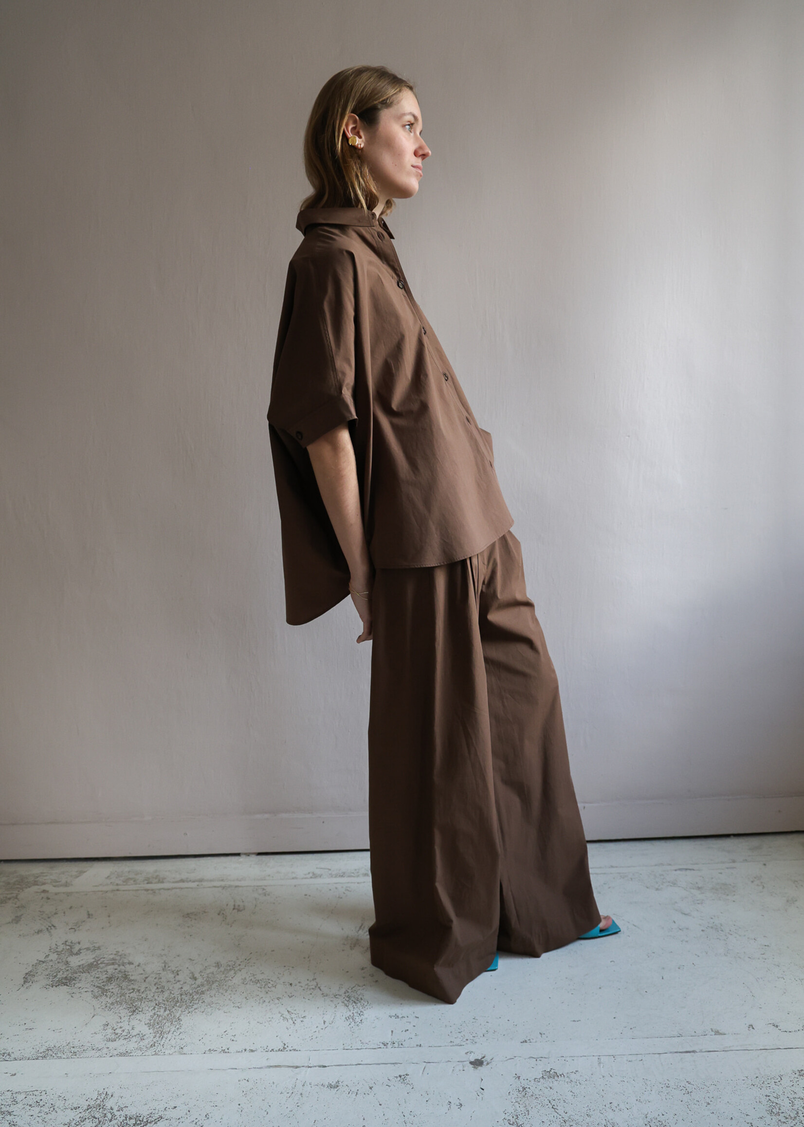 Ottod'Ame wide shirt coton  short sleeve chocolate