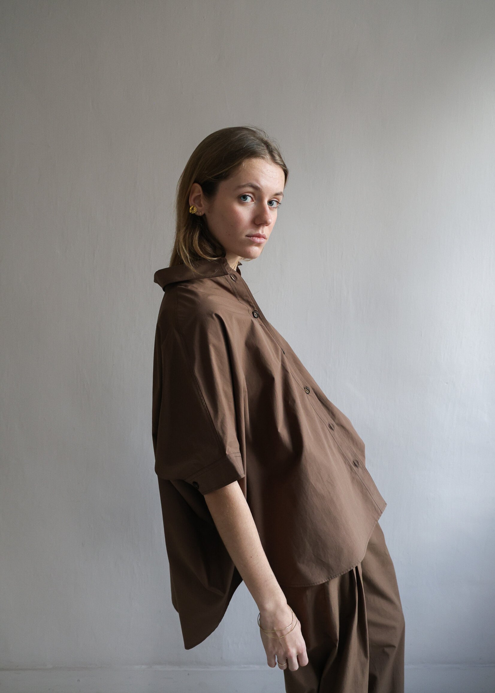 Ottod'Ame wide shirt coton  short sleeve chocolate