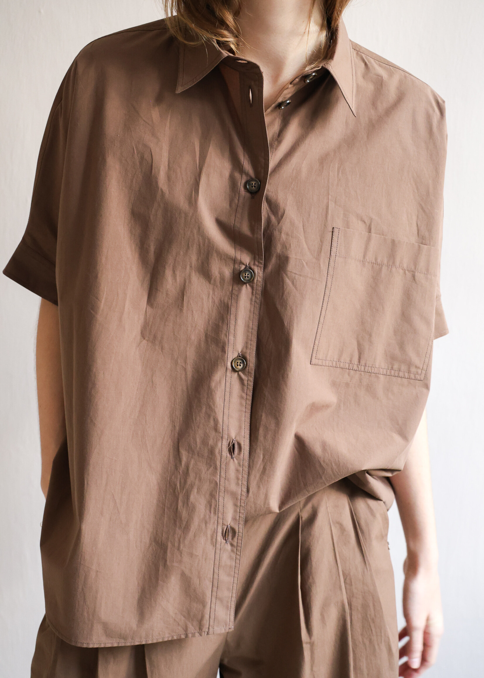 Ottod'Ame wide shirt coton  short sleeve chocolate
