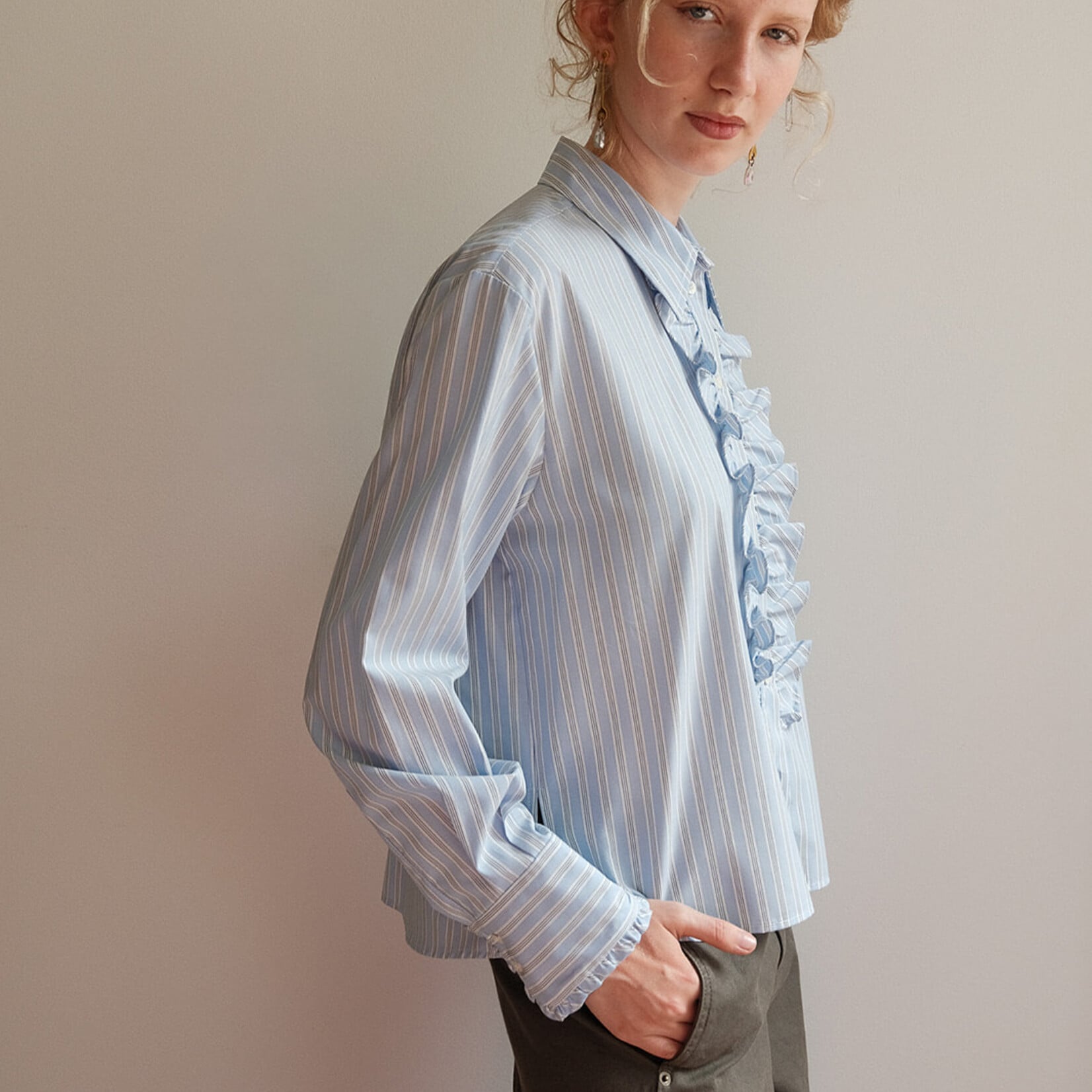Ottod'Ame Ruffled striped shirt