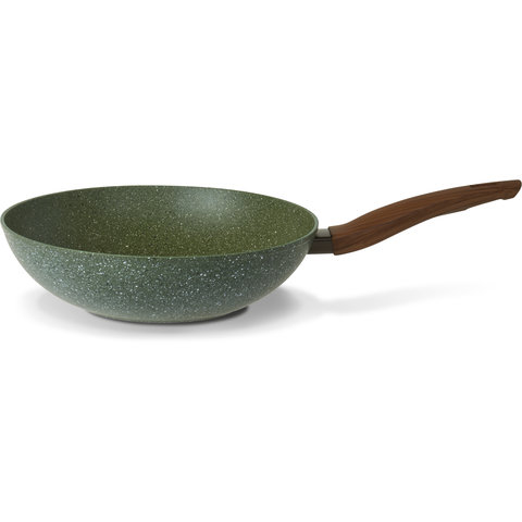 Natura 100% Recycled - wok pan Ø 28 cm - met groene plantaardige VEGAN anti-kleefcoating -PFOS-PFOA vrij - ook geschikt voor inductie